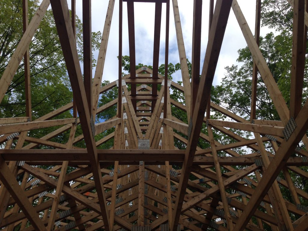 Looking up at the trusses from 2nd floor